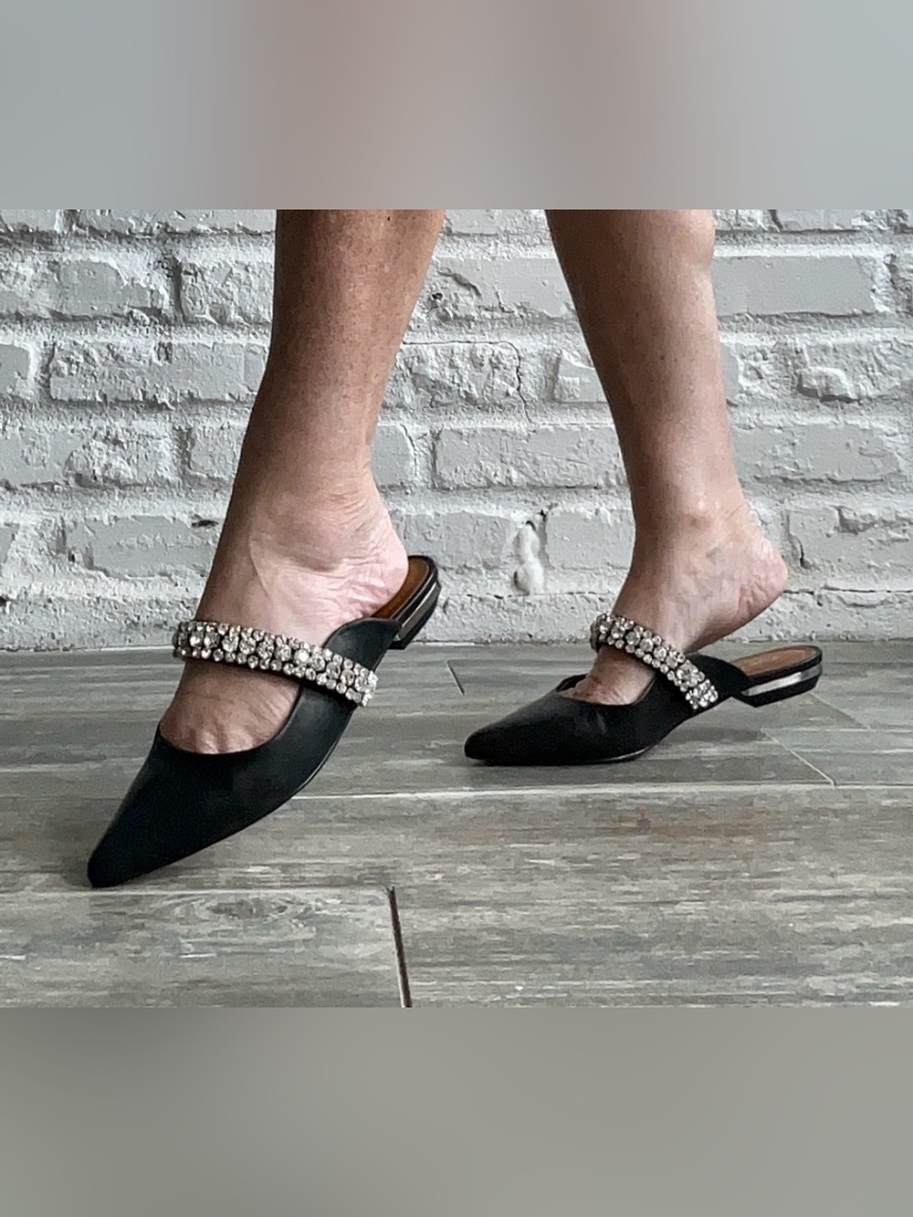 Kurt Geiger Black Pointed Crystal Strap Mules - Picture 6 of 6